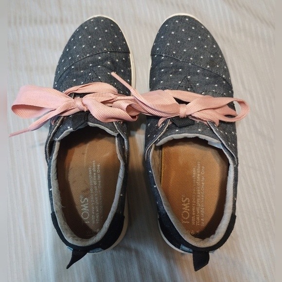 Like New Tom's Sz6.5 Lace Up Blue Canvas Del Rey Polka Dot Sneaker - Picture 8 of 9